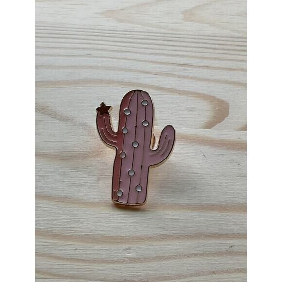 Cute Pink Cactus Lapel Pin With Gold Accents & Star Detail For Accessories Or Co - Picture 1 of 3
